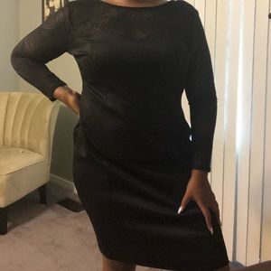 Black dress with mesh sleeve @ collar. Size 22